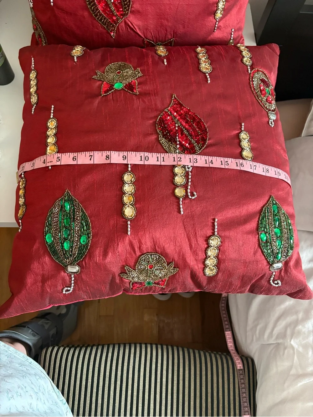 New set of two Christmas Kim Seybert Holiday Christmas decorative beaded pillow